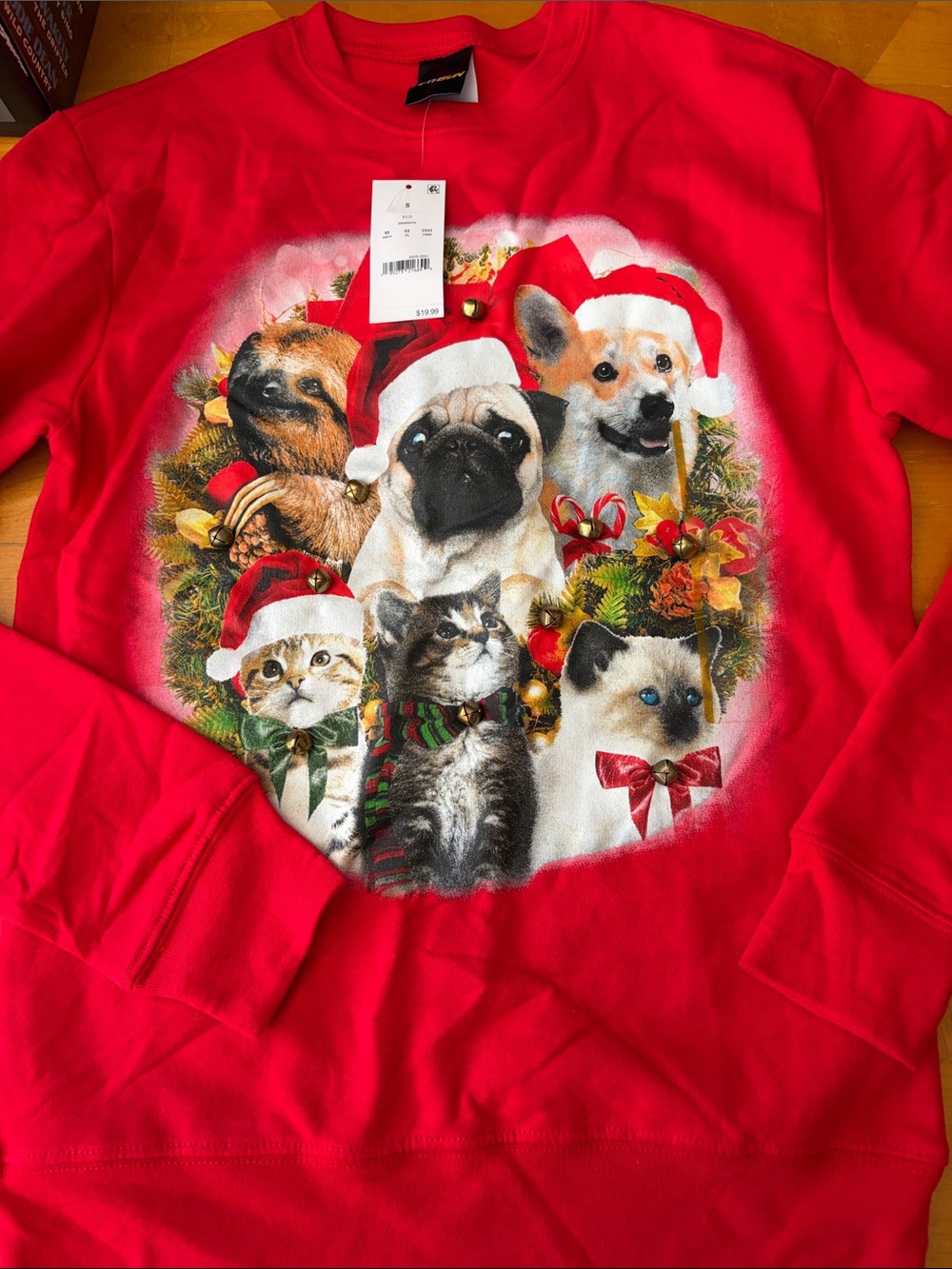 Fifth Sun Red Holiday Pets Sweatshirt with Festive Animal Graphic